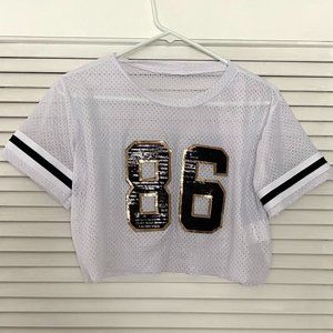 Mesh Cropped Sports Jersey w/ Sequin Bling Numbers